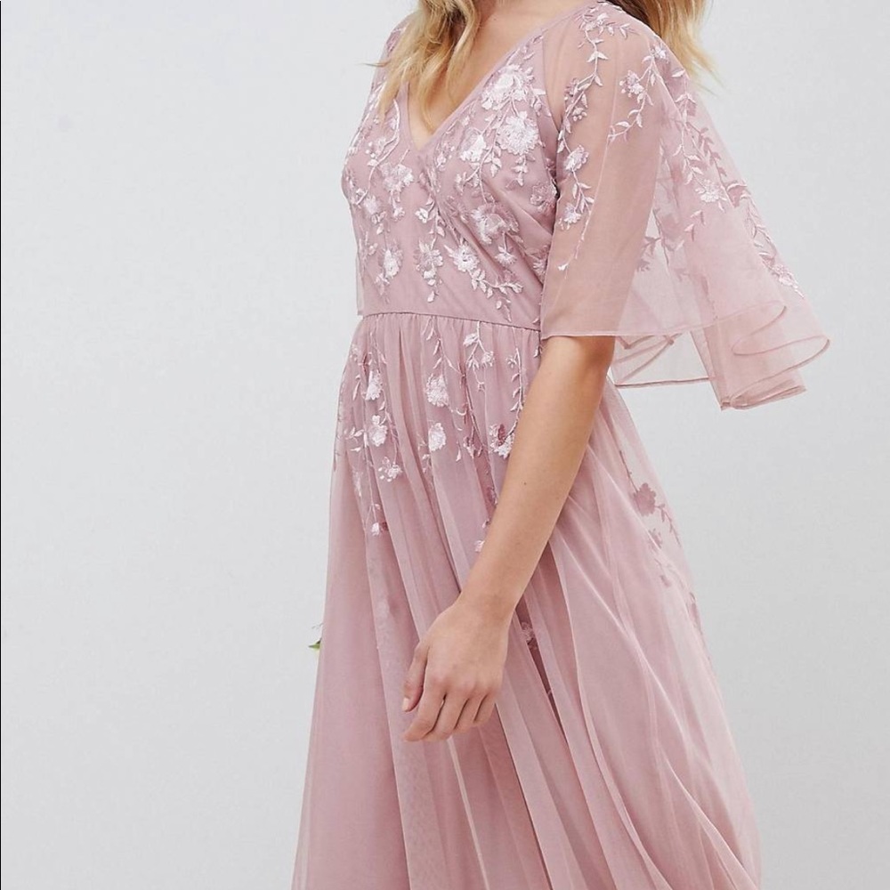 ASOS Maxi dress w/ cape sleeve & embroidered tulle